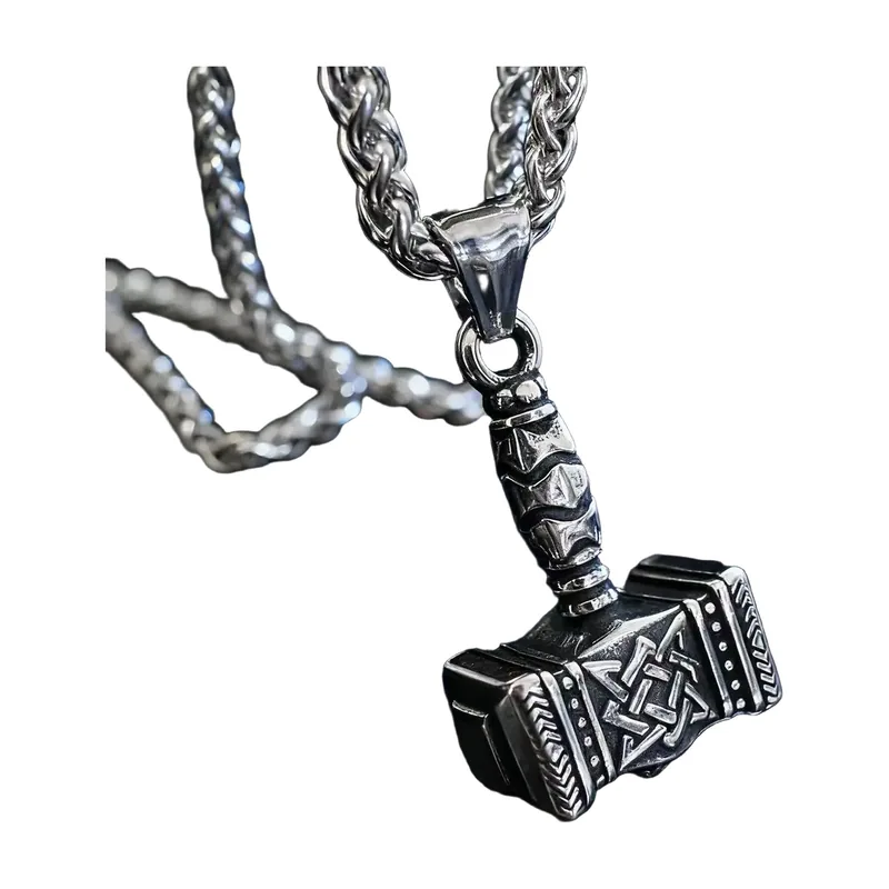 Collana con Pendente Mjölnir Martello di Thor, Acciaio Inossidabile 316L