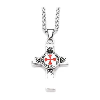 Colgante Cruz Templaria con Piedra Roja, Acero Inoxidable 316L