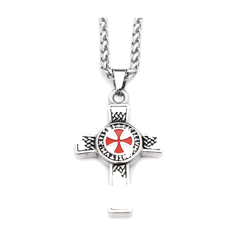 Templer-Kreuz Anhänger mit rotem Stein, 316L Edelstahl