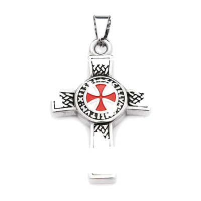 Colgante Cruz Templaria con Piedra Roja, Acero Inoxidable
