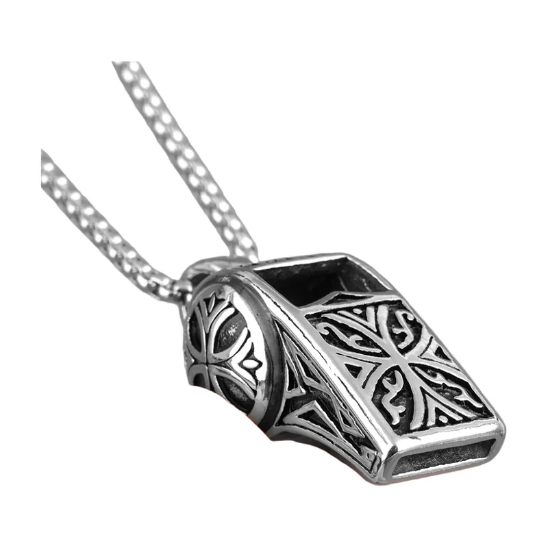 Pfeifen-Anhänger mit Gravurdetails und Kette, Edelstahl