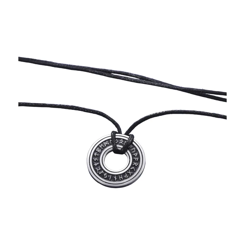Collana con Pendente Rune Nordiche e Cordino Nero, Acciaio Inossidabile
