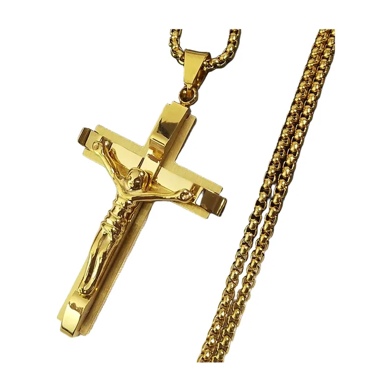 Kruzifix Kreuz Anhänger mit Kugelkette, Edelstahl