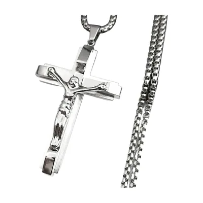 Kruzifix Kreuz Anhänger mit Kugelkette, Edelstahl