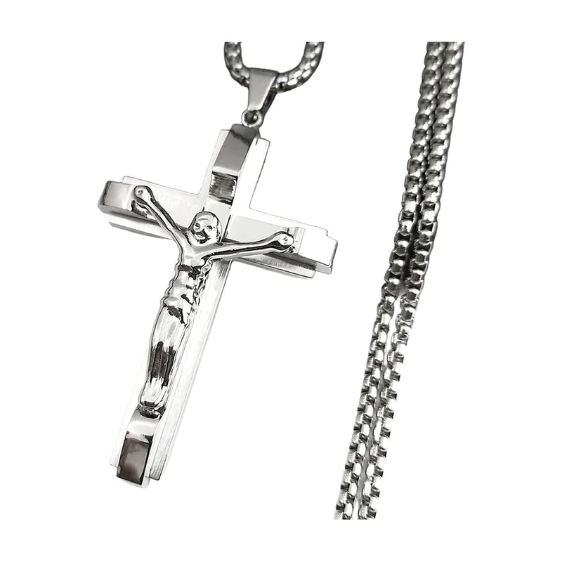 Kruzifix Kreuz Anhänger mit Kugelkette, Edelstahl