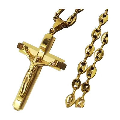 Kruzifix Kreuzanhänger mit Kugelkette, Edelstahl