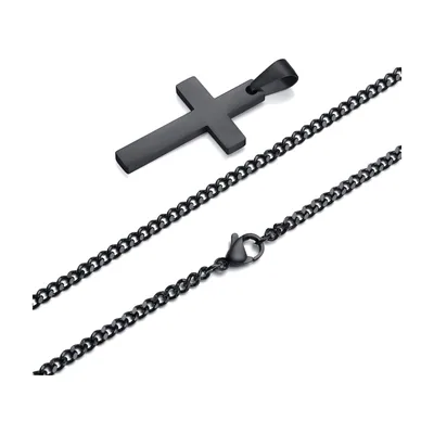 Colgante de Cruz con Cadena Curb, Acero Inoxidable