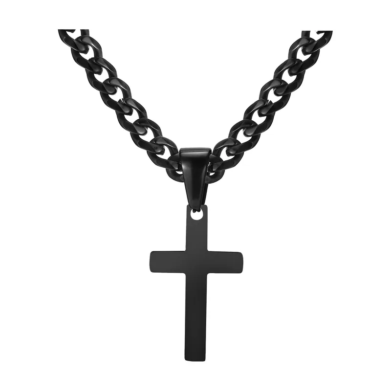Colgante de Cruz con Cadena Curb, Acero Inoxidable