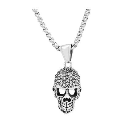 Totenkopf-Anhänger mit Zirkonia und Kette, Edelstahl
