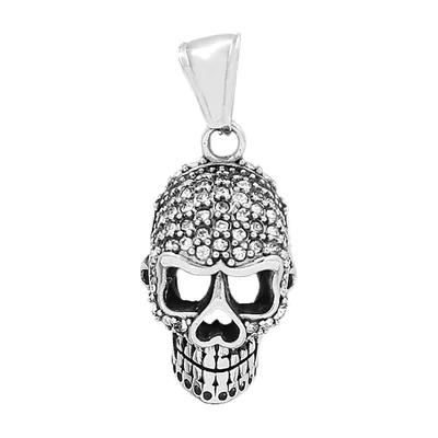 Totenkopf-Anhänger mit Zirkonia und Kette, Edelstahl