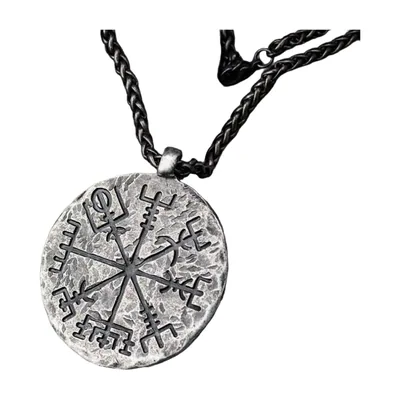 Vegvisir Wikinger Kompass Anhänger mit Runenkette, Edelstahl