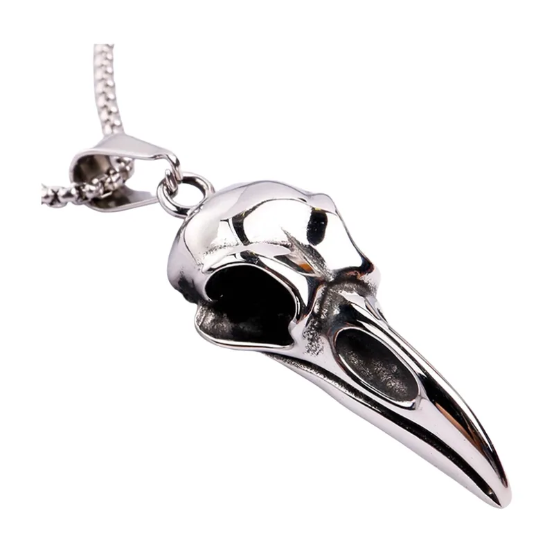 Collier Pendentif Tête de Corbeau, Acier Inoxydable 316L