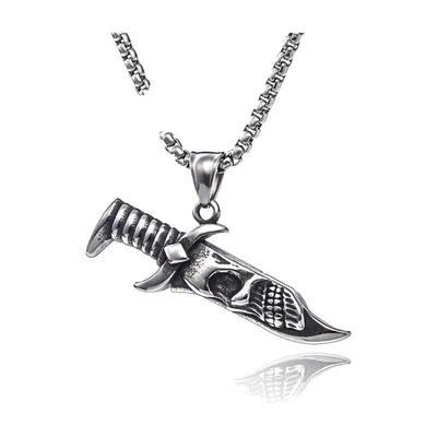 Colgante de Daga y Calavera con Cadena, Acero Inoxidable 316L