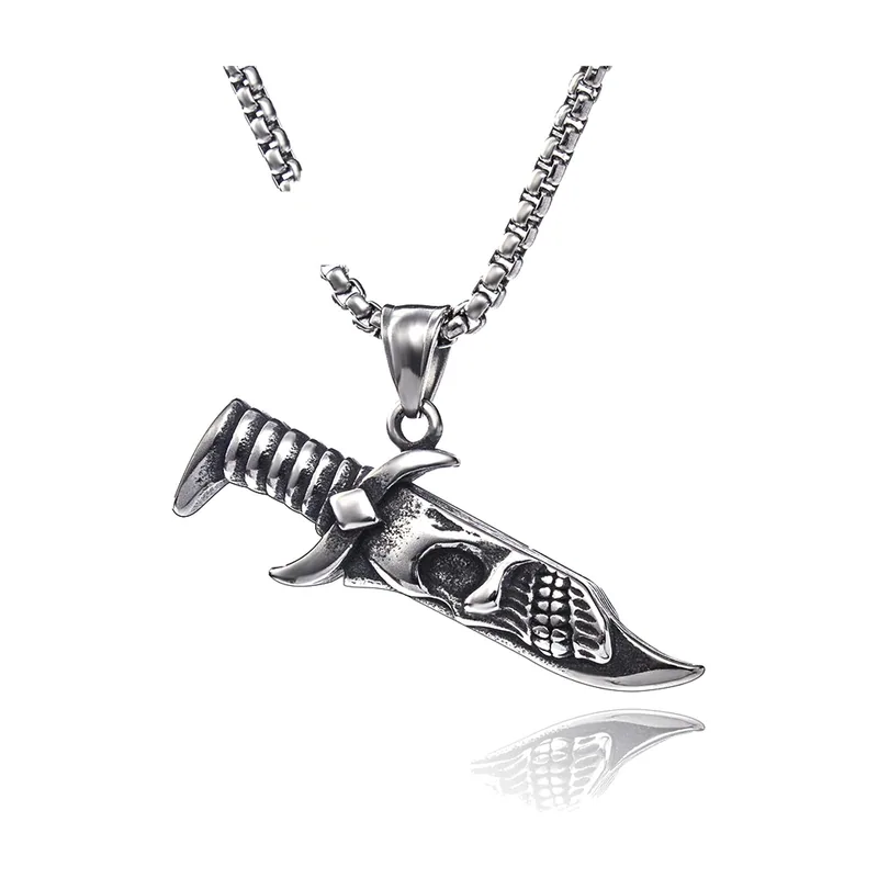 Collier Pendentif Dague et Crâne, Acier Inoxydable 316L