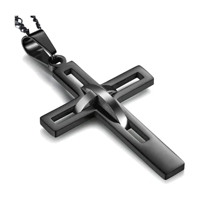 Doppelkreuz Anhänger mit Kette, Schwarzem Edelstahl