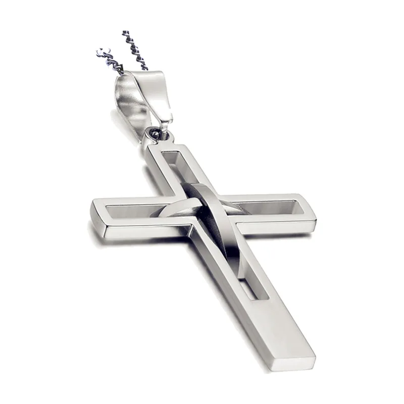Colgante de Doble Cruz con Cadena, Acero Inoxidable 316L