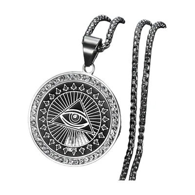 Horusauge Anhänger mit Zirkonia und Panjerkette, Edelstahl