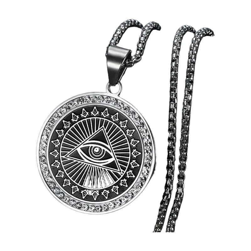 Collana con Pendente Occhio di Horus e Zirconia, Acciaio Inox