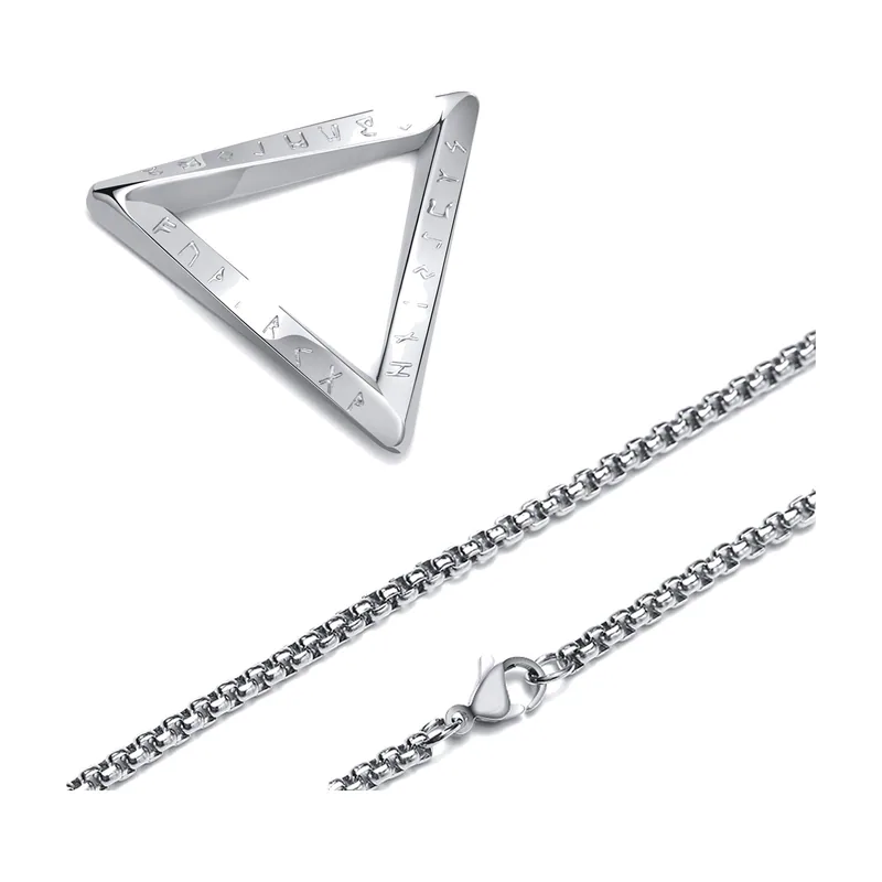 Collier Pendentif Valknut Triangle avec Runes, Acier Inoxydable