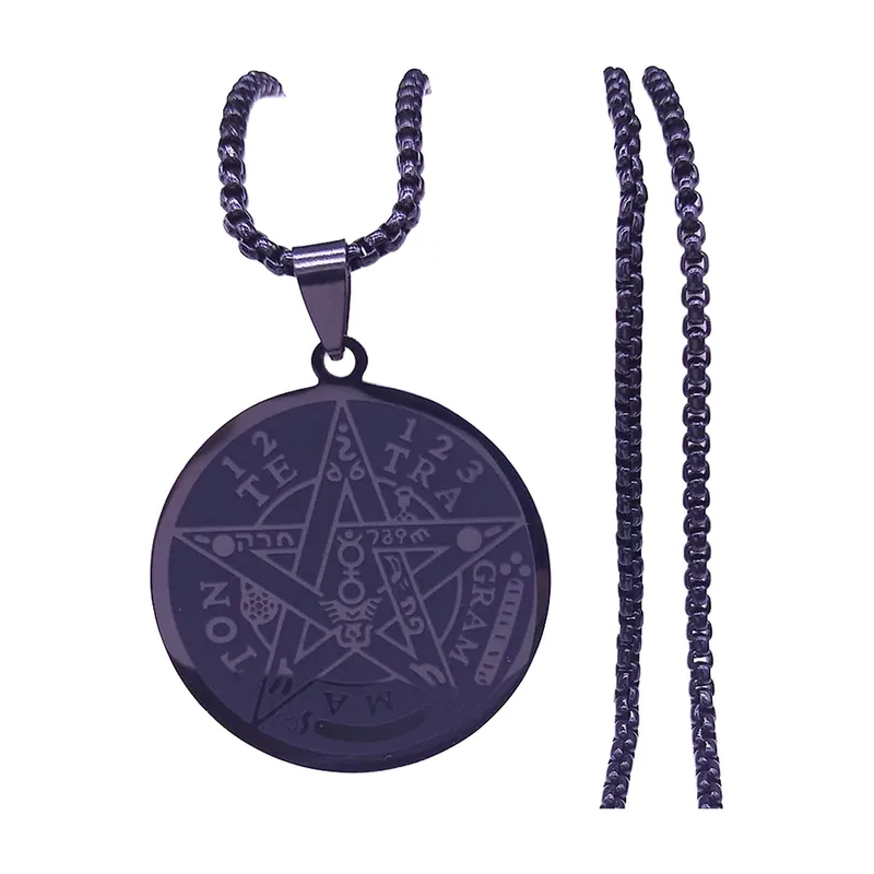Pentagramm und Tetragrammaton Anhänger mit Panzerkette, Edelstahl
