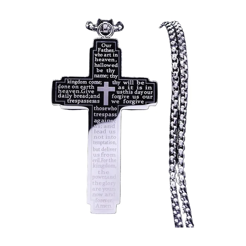 Collana Croce con incisione del Padre Nostro, Acciaio Inox