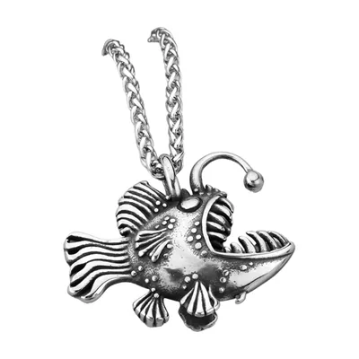 Laternenfisch-Anhänger mit Antik-Finish und Kette, Edelstahl