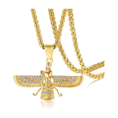Farvahar Symbol Anhänger mit Kordelkette, Edelstahl