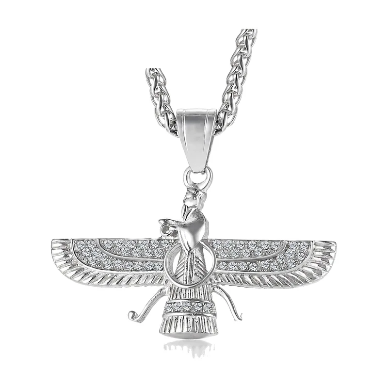 Farvahar Symbol Anhänger mit Zirkonia, Edelstahl