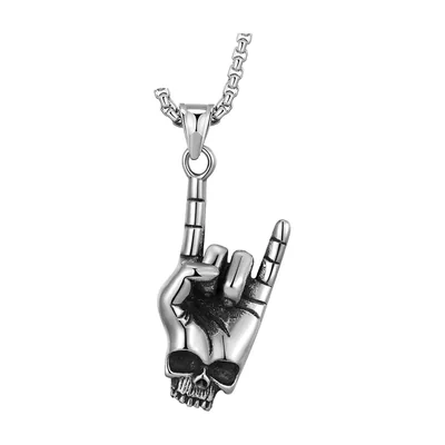 Rock-Hand und Totenkopf Anhänger mit Kette, Edelstahl