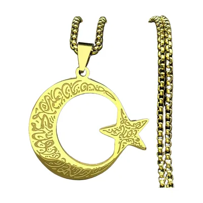 Halbmond und Stern Anhänger mit arabischer Kalligrafie, Edelstahl