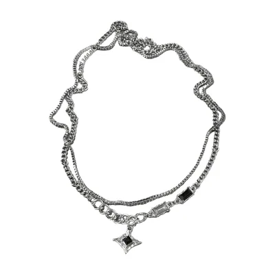 Geometrischer Stern-Anhänger mit schwarzem Zirkonia, Edelstahl