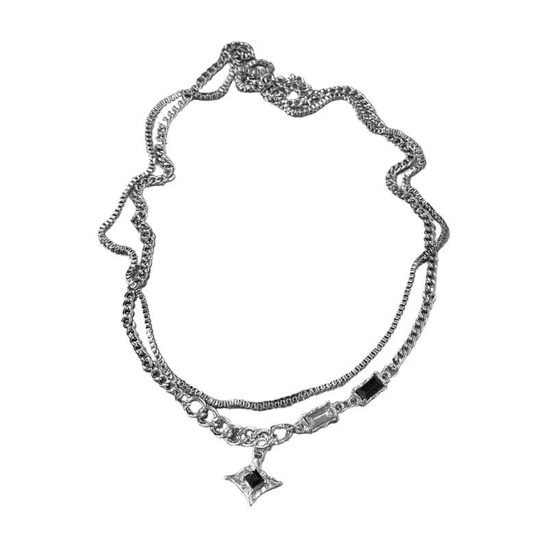 Geometrischer Stern-Anhänger mit schwarzem Zirkonia, Edelstahl
