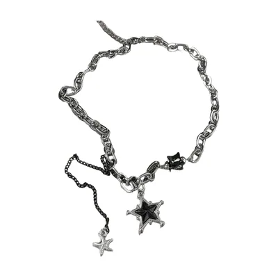 Collana con Pendente Stella Geometrica e Zirconia Nero, Acciaio Inossidabile