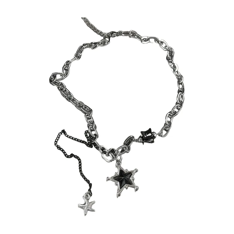 Collana con Pendente Stella Geometrica e Zirconia Nero, Acciaio Inossidabile