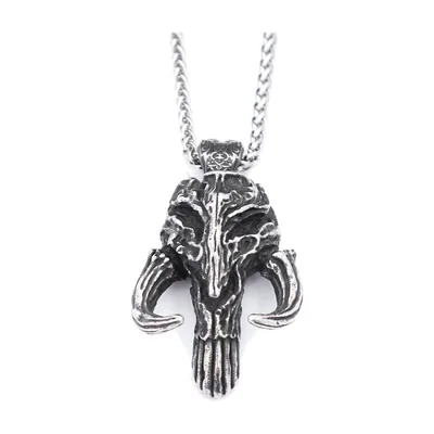 Totenkopf-Anhänger mit Hörnern an Kette, 316L Edelstahl