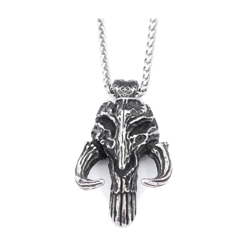 Colgante de Calavera con Cuernos y Cadena, Acero Inoxidable 316L