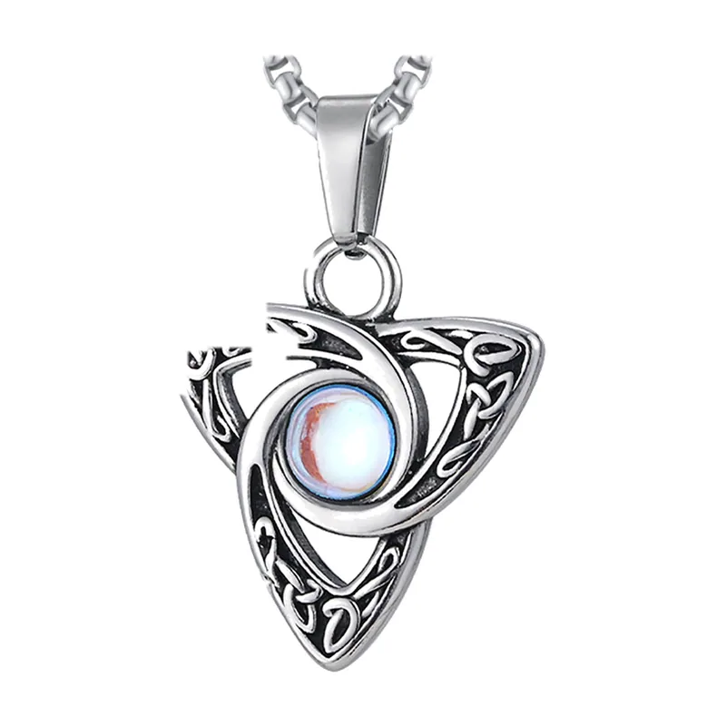 Collier Pendentif Nœud Celtique avec Pierre Blanche, Acier Inoxydable