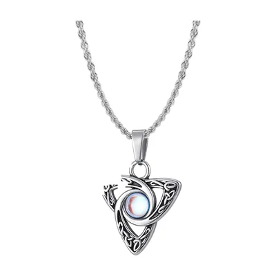Keltischer Knoten Triquetra Anhänger mit Mondstein-Farbstein, Edelstahl