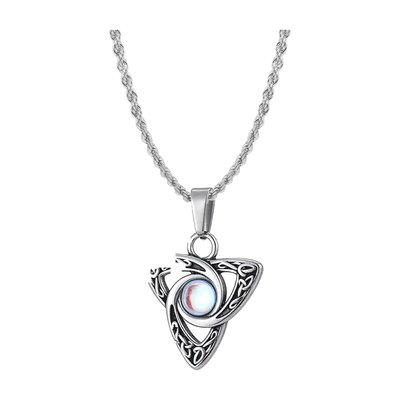 Colgante Nudo Celta Triquetra con Piedra Color Piedra de Luna, Acero Inoxidable