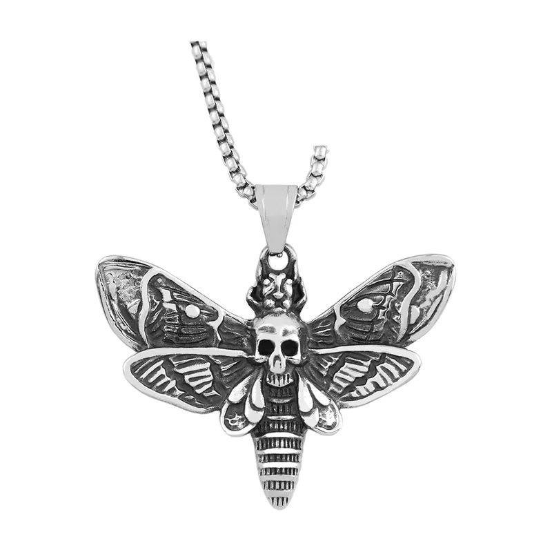 Schädel-Schmetterling Anhänger mit Boxkette, Edelstahl 316L