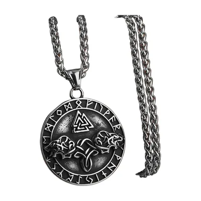 Valknut und Runen Medaillon mit Panzerkette, Edelstahl