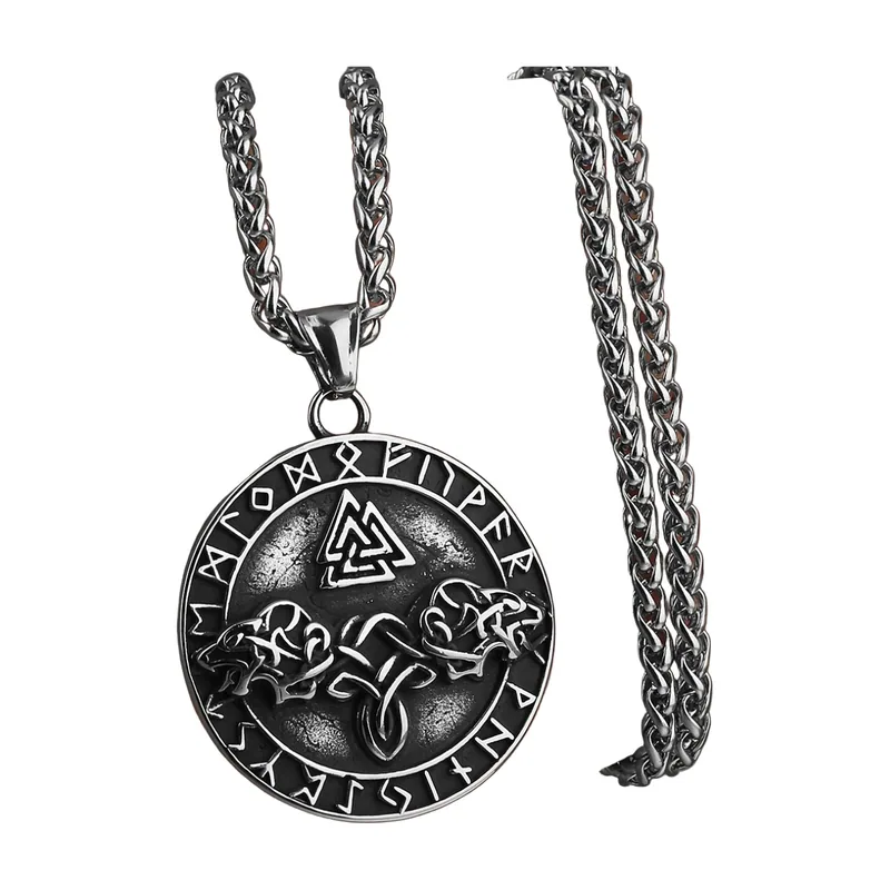 Valknut und Runen Medaillon mit Panzerkette, Edelstahl