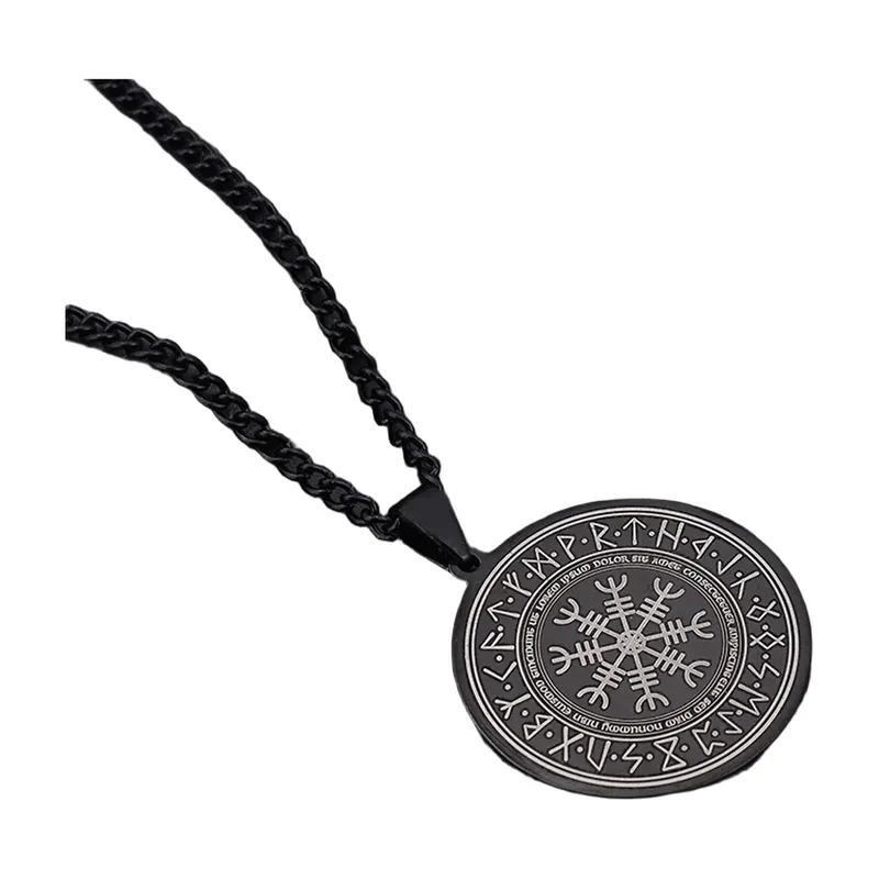 Vegvisir Norse Compass Pendant with Curb Chain, Stainless Steel