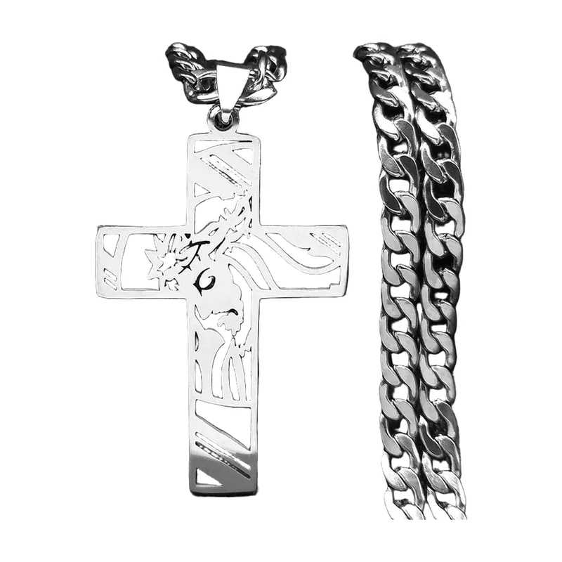 Collier Croix avec Motif Cheval, Acier Inoxydable