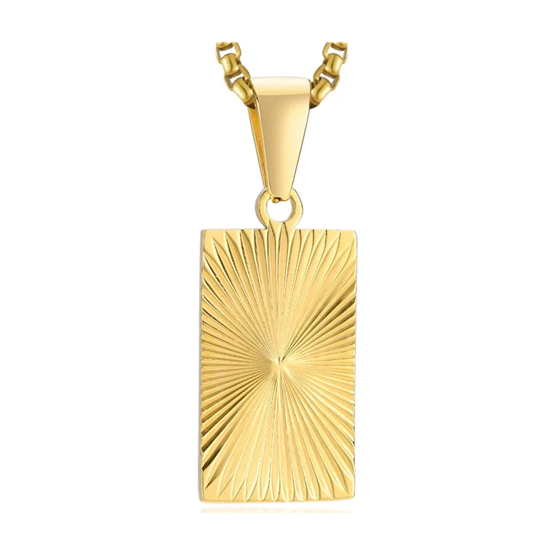 Pendentif Rectangulaire Soleil avec Chaîne Forçat, Acier Inoxydable