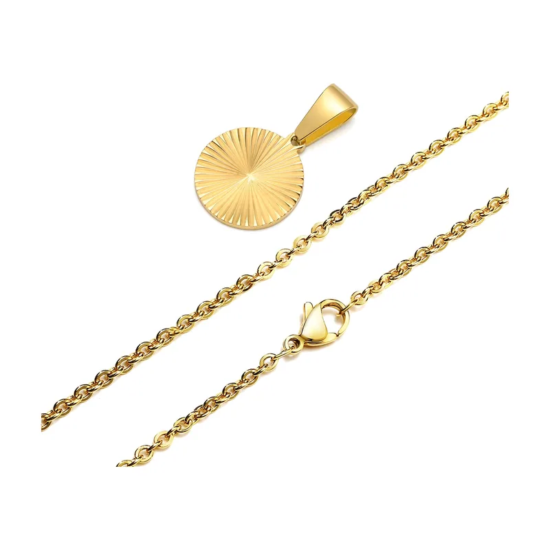 Collier avec Pendentif Rectangulaire Sunburst, Acier Inoxydable
