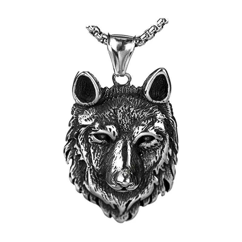 Wolfskopf Anhänger mit Panzerkette, 316L Edelstahl