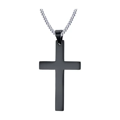 Colgante de Cruz con Cadena Curb, Acero Inoxidable