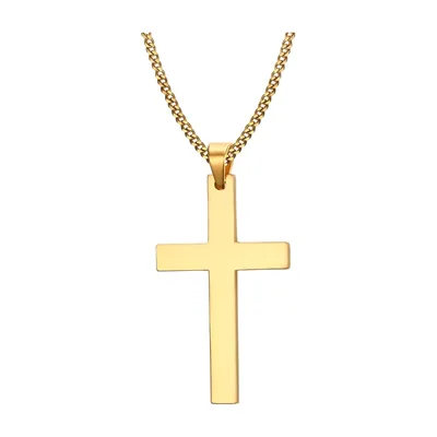Colgante de Cruz con Cadena Curb, Acero Inoxidable