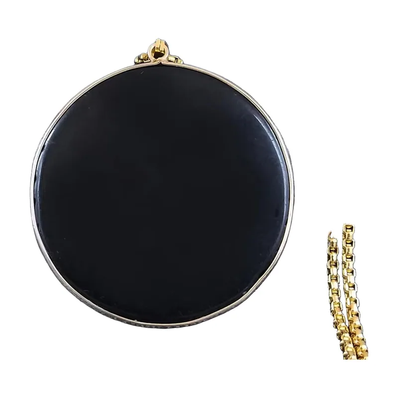 Kreisförmiger Obsidian-Anhänger mit Boxkette, Edelstahl